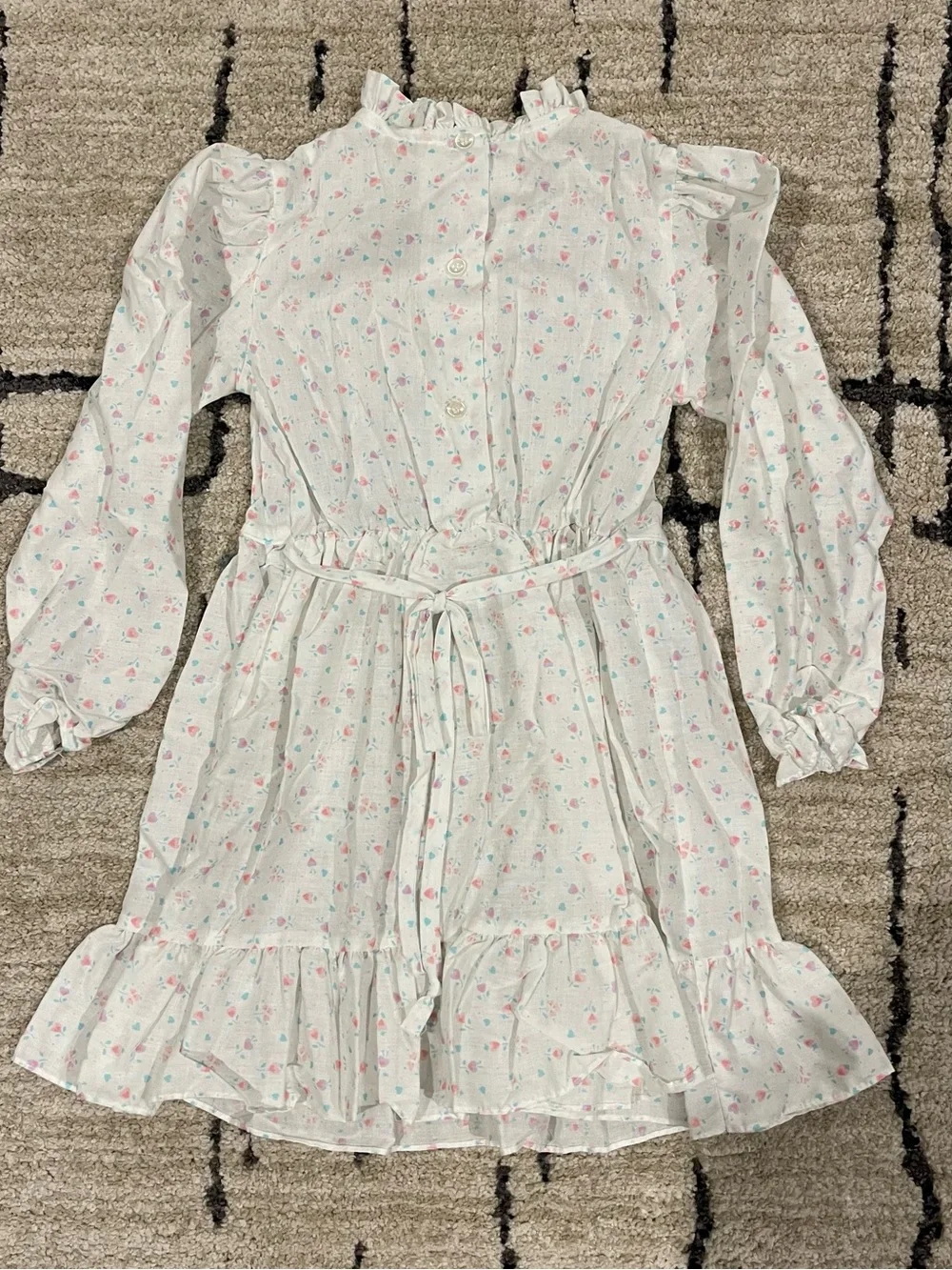 Vtg Winnie The Pooh Disney Girl Dress Size 6 Ditsy Floral White Spring USA Made